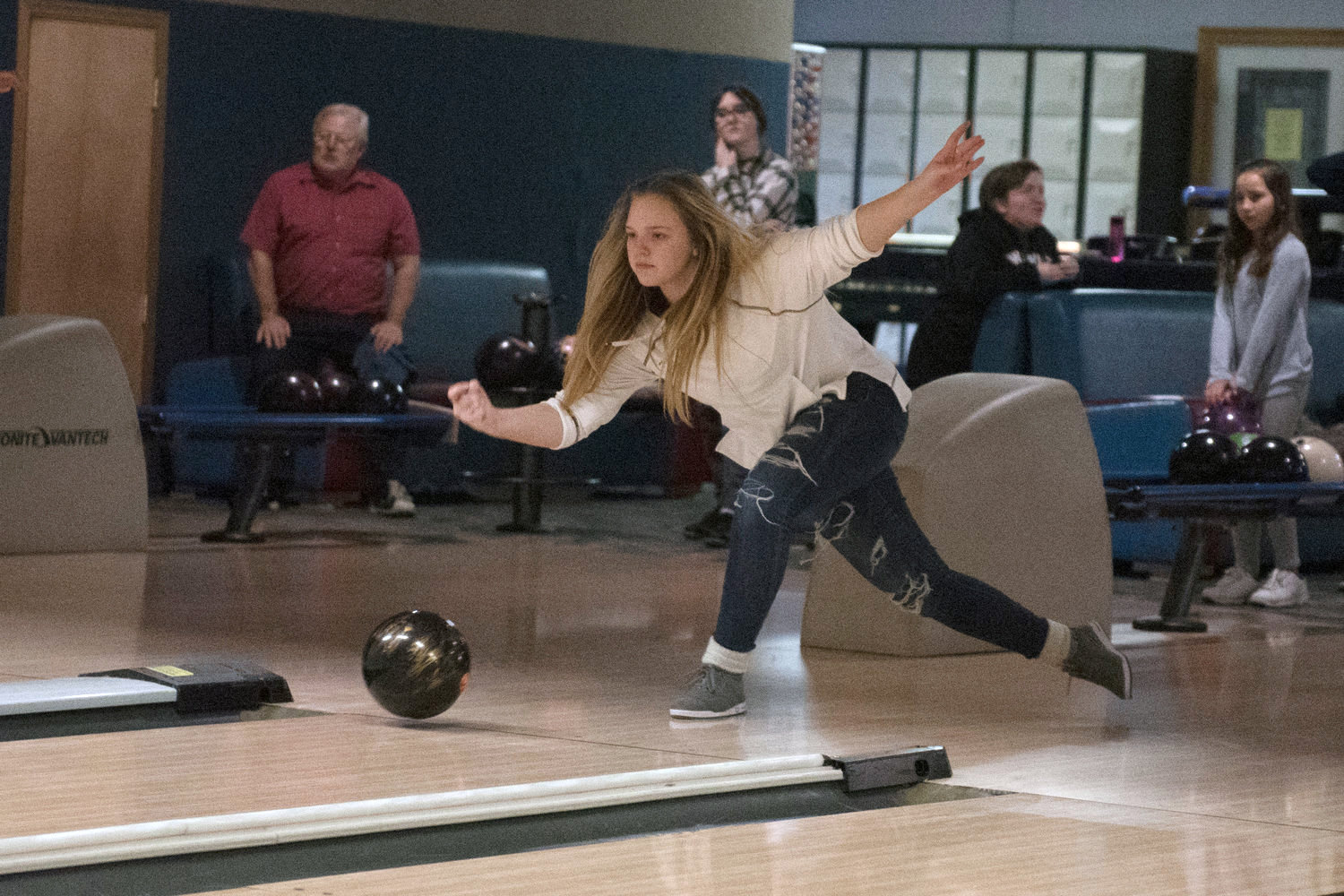 FILE PHOTO - W.F. West's Cami Aldrich bowls during practice in 2020.